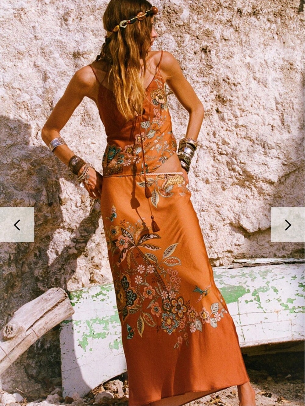Spell - Mojave Lily Bias Skirt (Amber) And SPELL - Mojave Lily Lace Up Cami